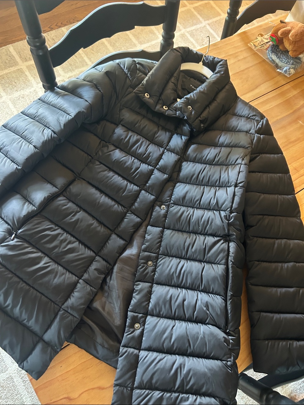 Tahari Black Quilted Puffer Coat